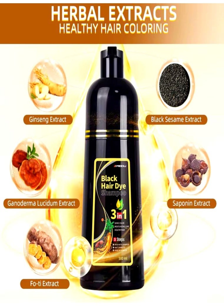 ميدو شامبو صبغة الشعر الأسود للنساء والرجال، شامبو تلوين الشعر الفوري لتغطية الشيب، مكونات عشبية، 3 في 1 - تغطية 100% للشيب (17.6 أوقية سائلة) - Image 5